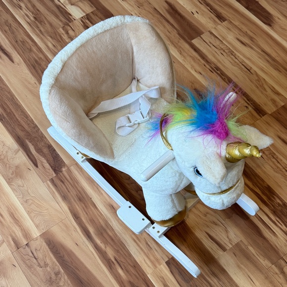 Plush Unicorn Rocker with Gold Accents and adorable sounds!  Safety seating! - Picture 5 of 5